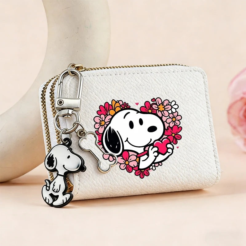 Cute Snoopy Dog Short Coin Wallet with Card Slots, Double Zipper Wallet, Credit Card Holder, Coin Pouch
