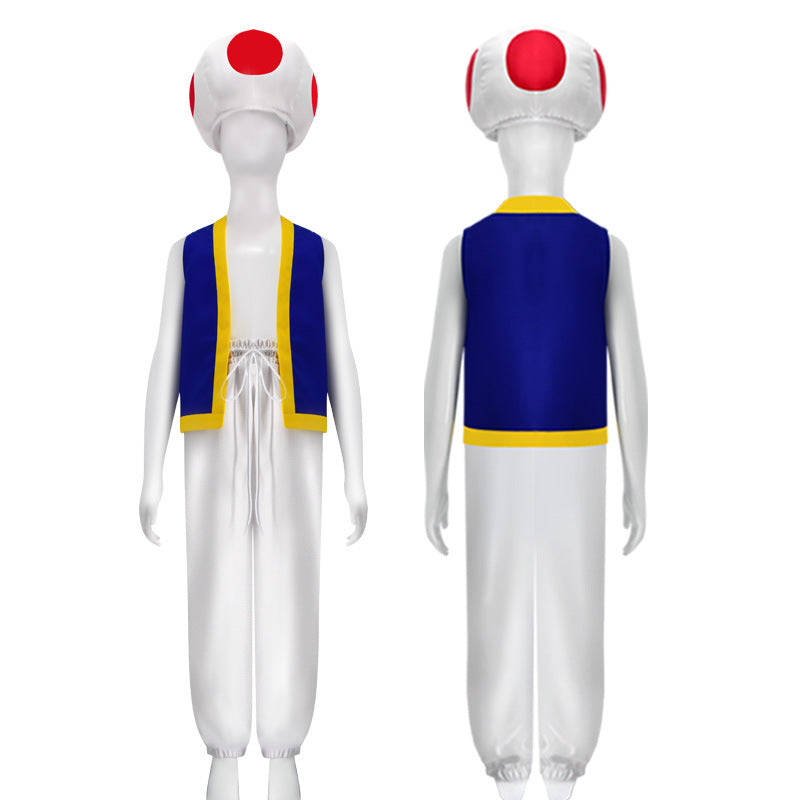 Kinopio Toad Cosplay Hat Kids Adult Costume Game Bros 2 Roleplay Fantasia Outfits Vest Pants Child Halloween Carnival Party