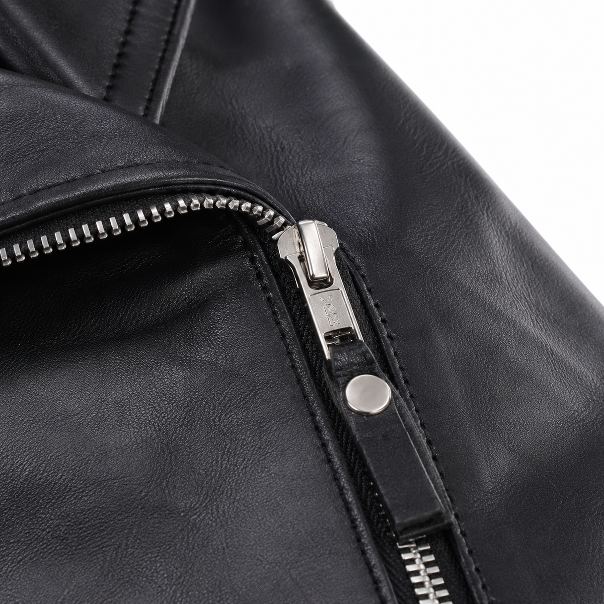 Women’s Black Zipper Biker Jacket with Lip Collar Leather
