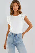 White Ruffle Broderie Anglaise Sleeve T-Shirt-0