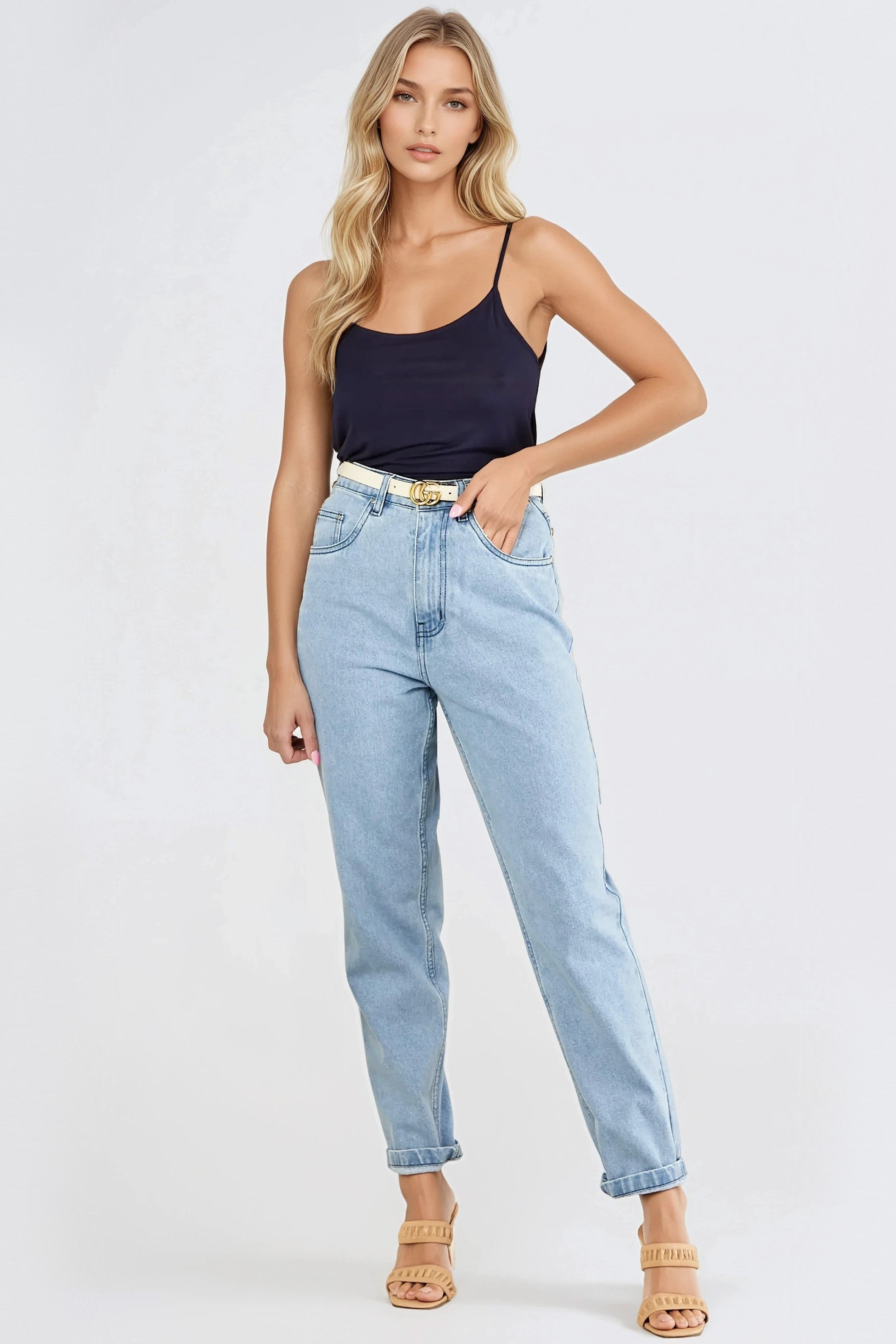 Navy Long Line Strappy Top-1