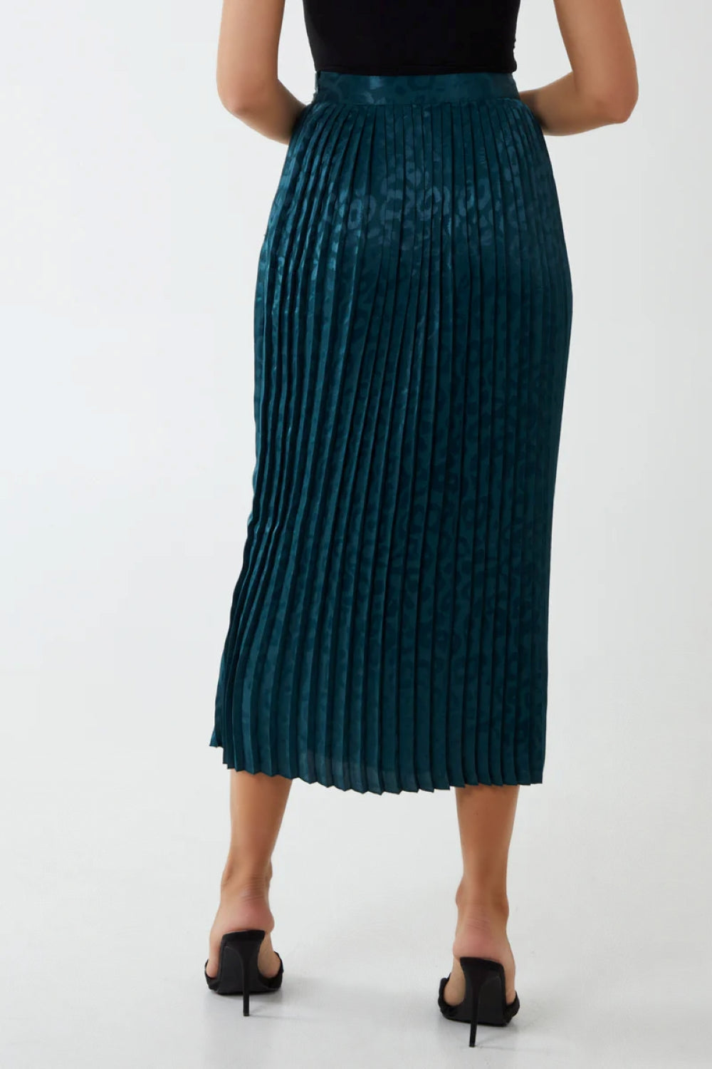 Green Leopard Print Pleated Midi Skirt-3