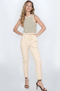 Beige Stretch Drawstring Trousers-0