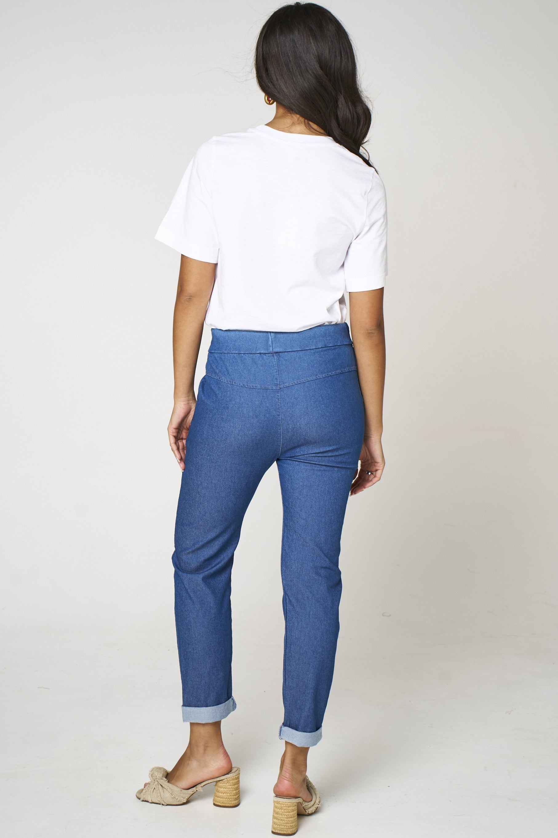 Denim Blue Stretch Drawstring Trousers-3