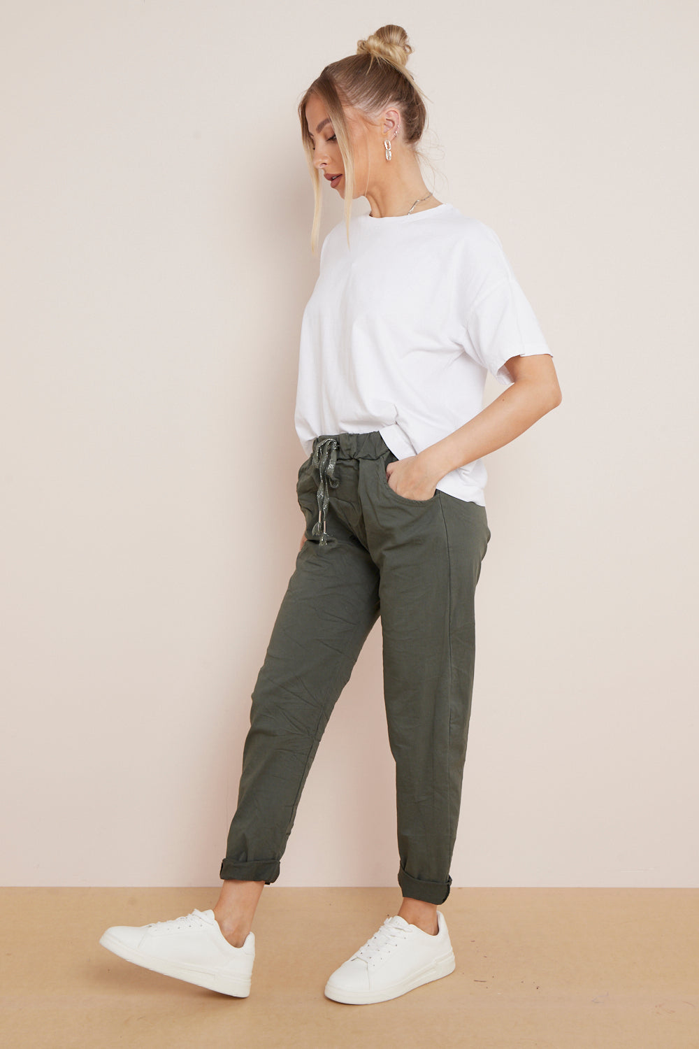 Khaki Magic Drawstring Trousers-2