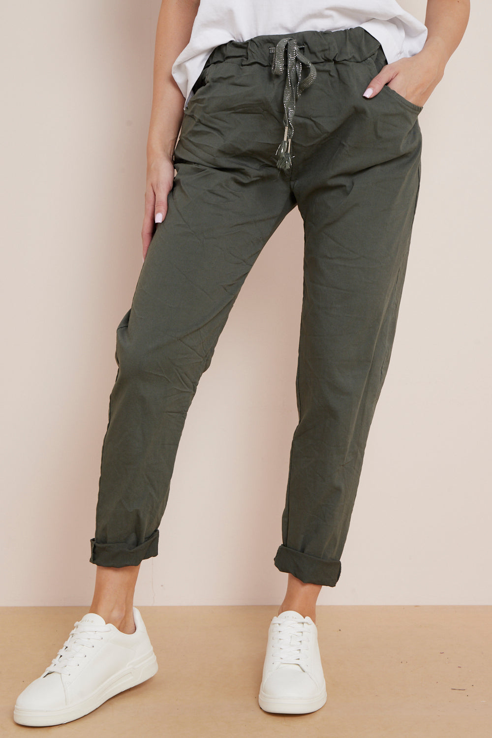 Khaki Magic Drawstring Trousers-3