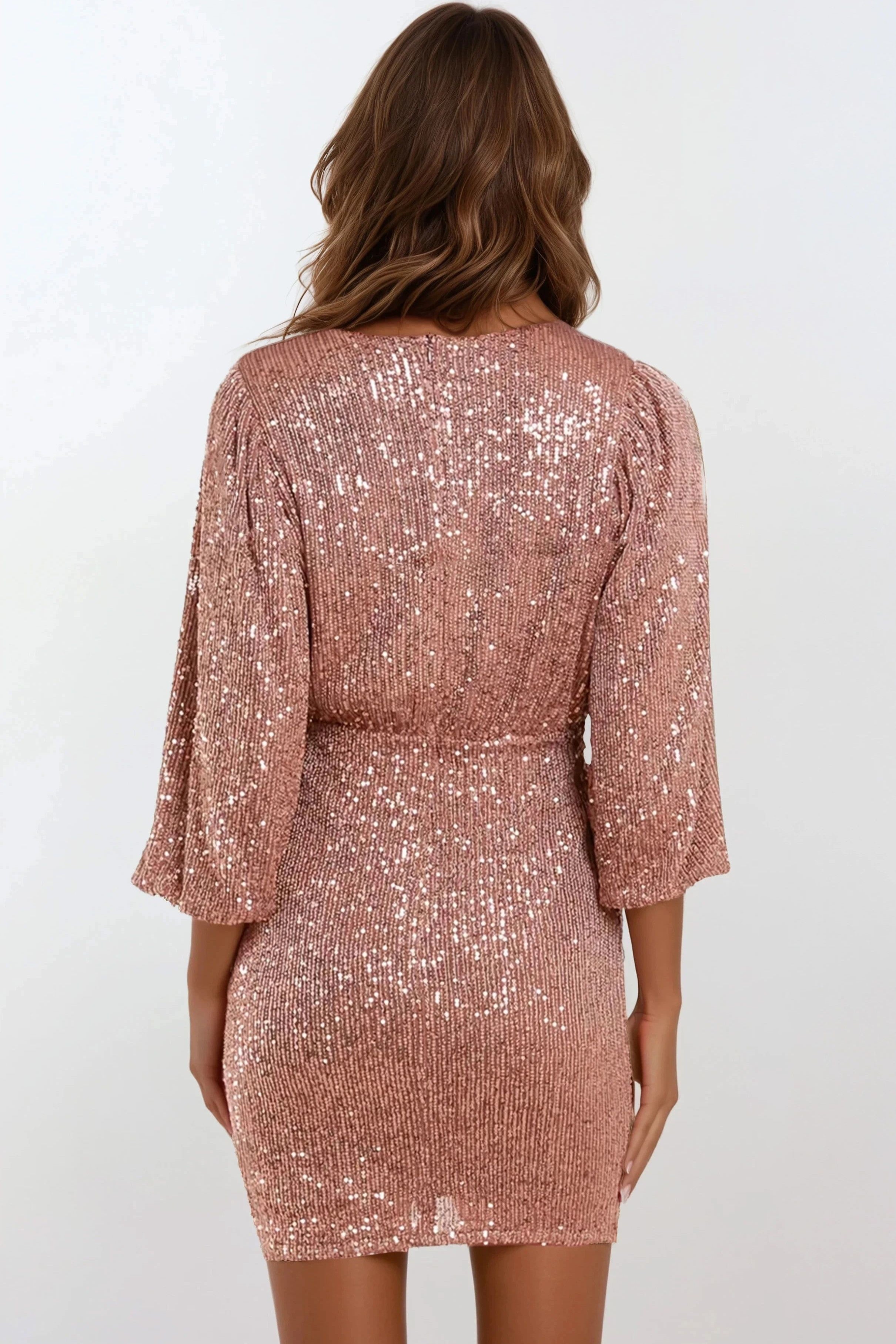 Bronze Sequin V Neck Mini Dress-2