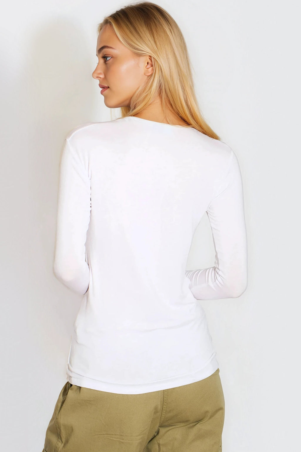 White V Neck Long Sleeve Top-3