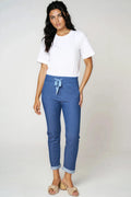 Denim Blue Stretch Drawstring Trousers-0