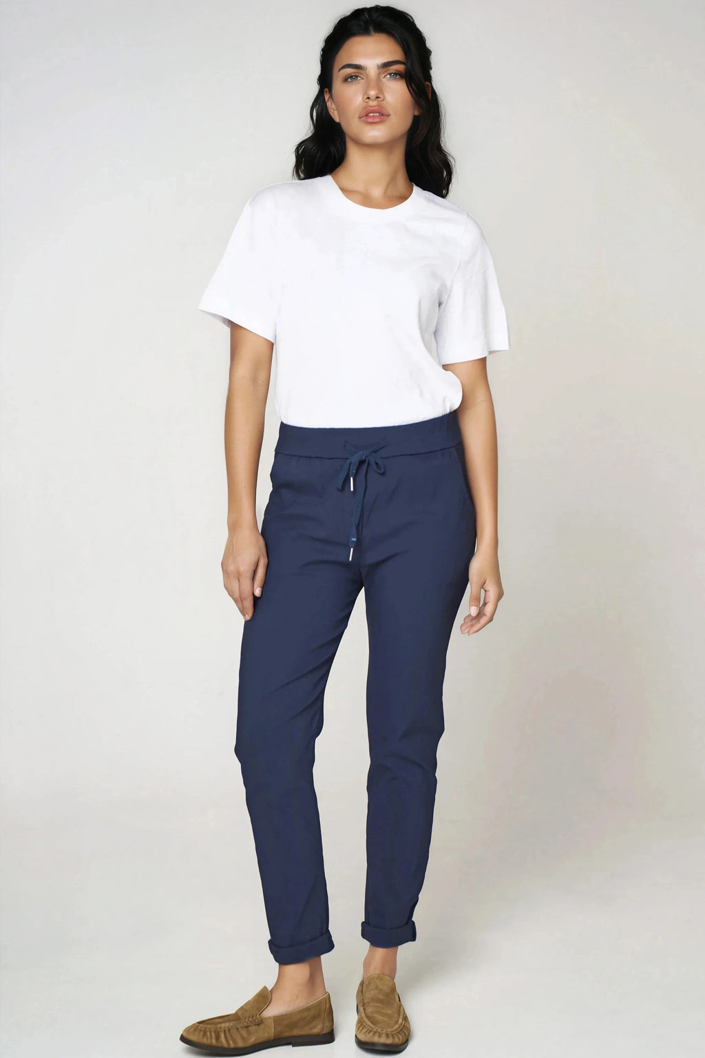 Navy Stretch Drawstring Trousers-0