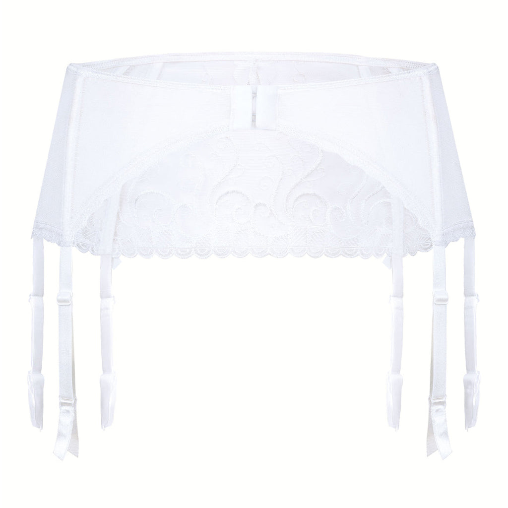 Bridal Sheer Mesh Embroidered Garter Belt Roza Anuk White-4