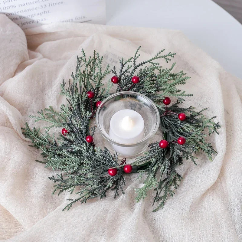 Artificial Christmas Candle Garland Ring with Red Fruits
