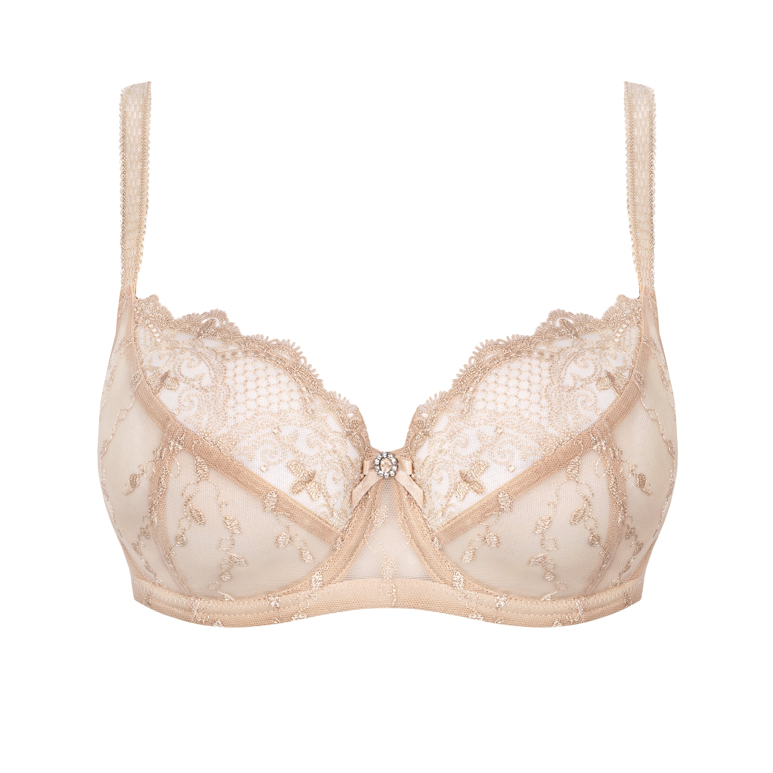 Sheer Lace Full Figure Bra Aurora Beige-3