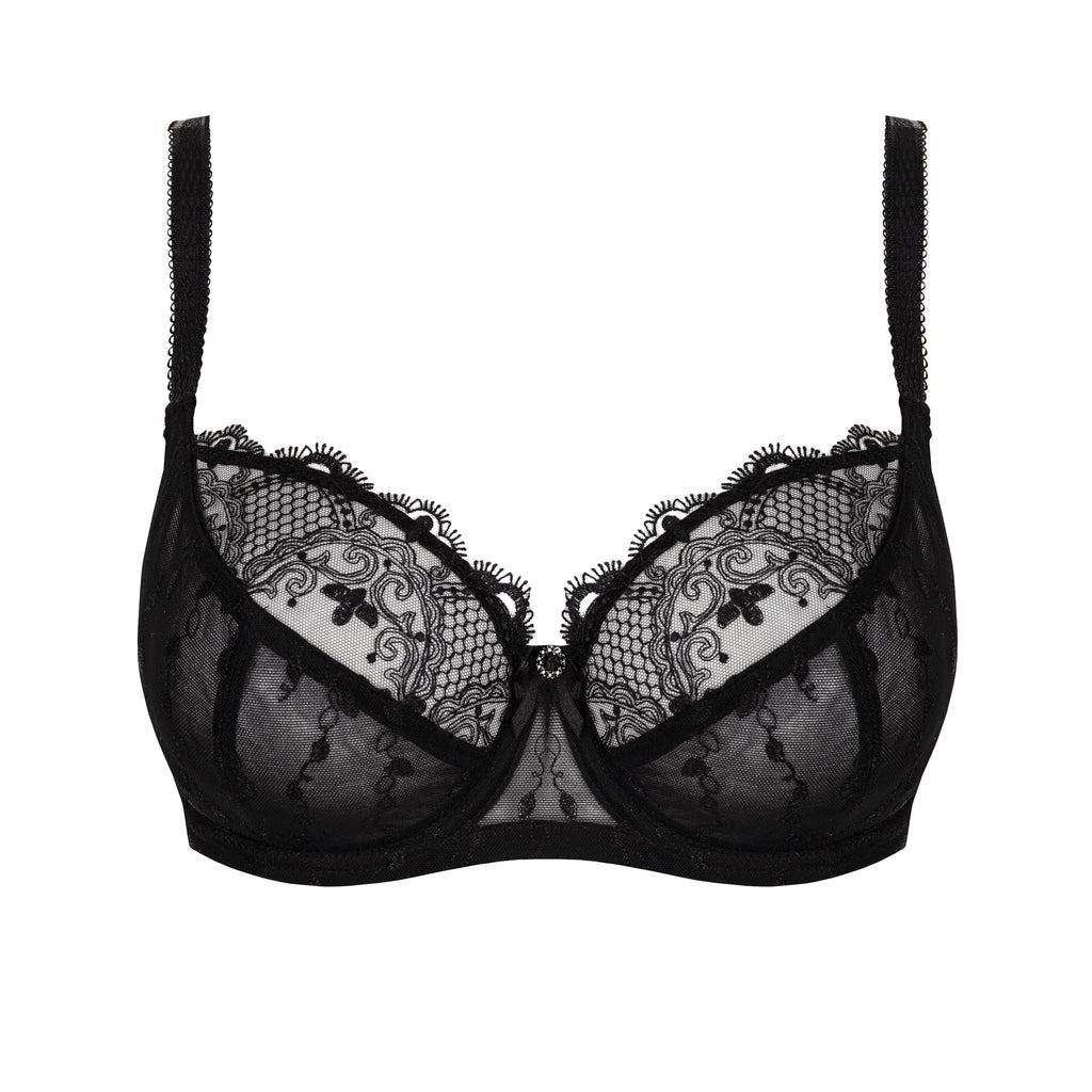 Sheer Lace Full Figure Bra Aurora Black-2