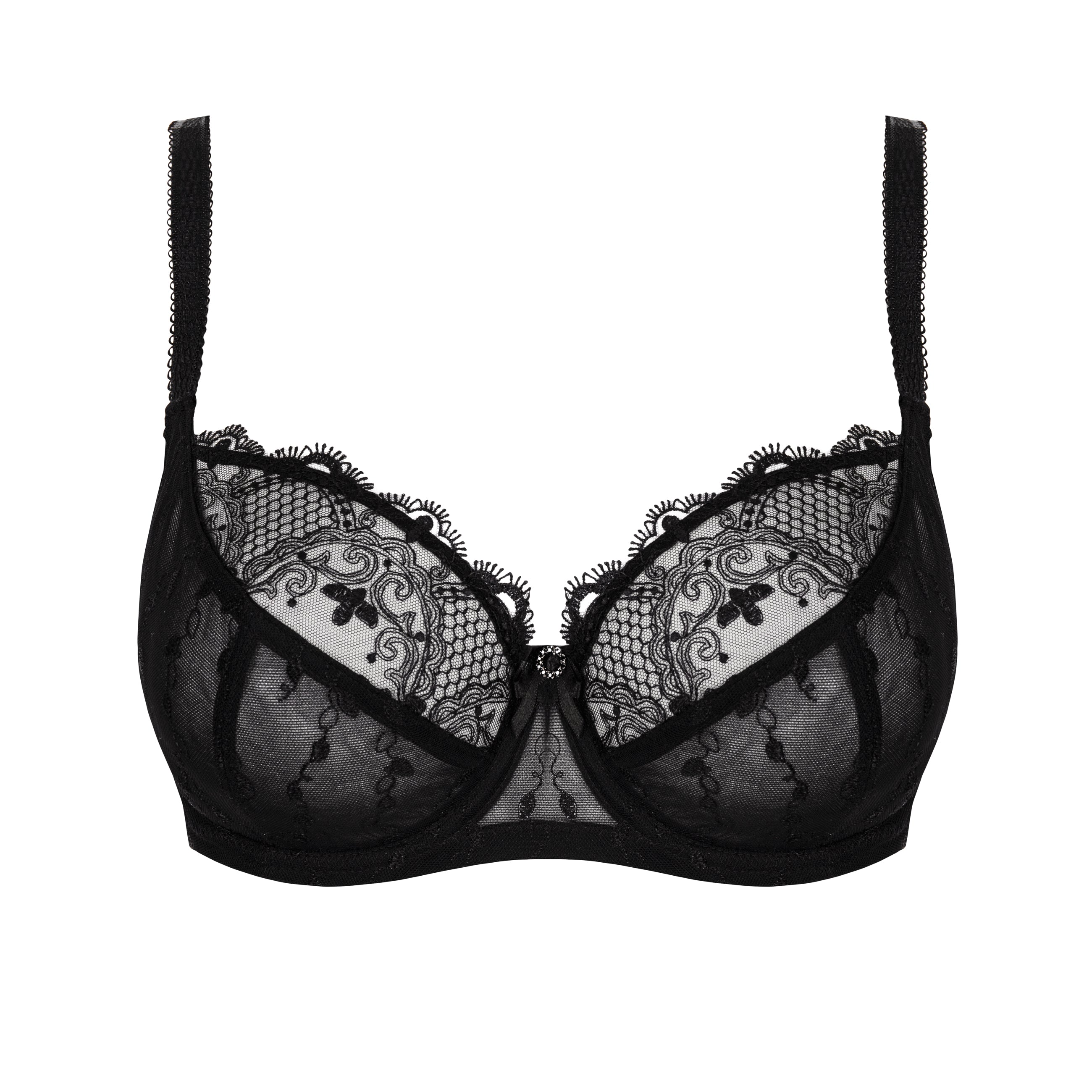 Sheer Lace Full Figure Bra Aurora Black-2