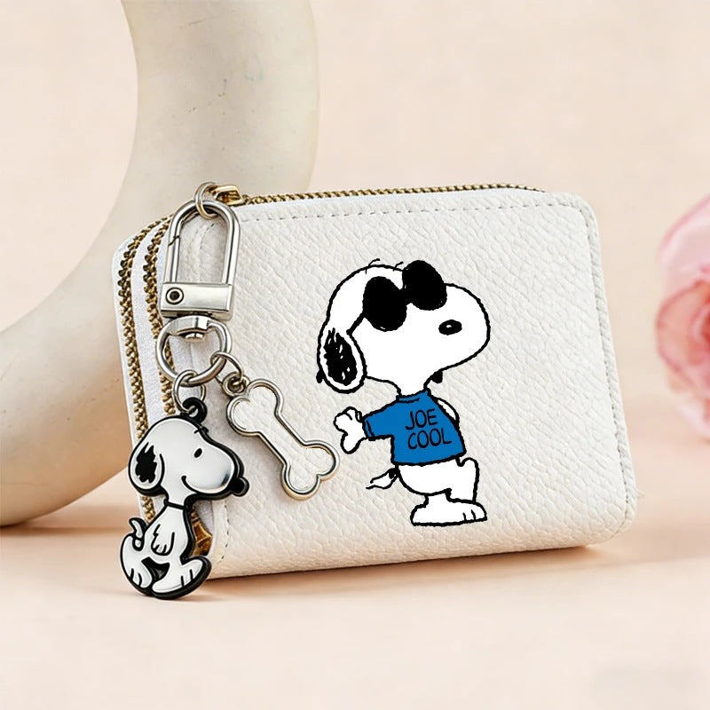 Cute Snoopy Dog Short Coin Wallet with Card Slots, Double Zipper Wallet, Credit Card Holder, Coin Pouch