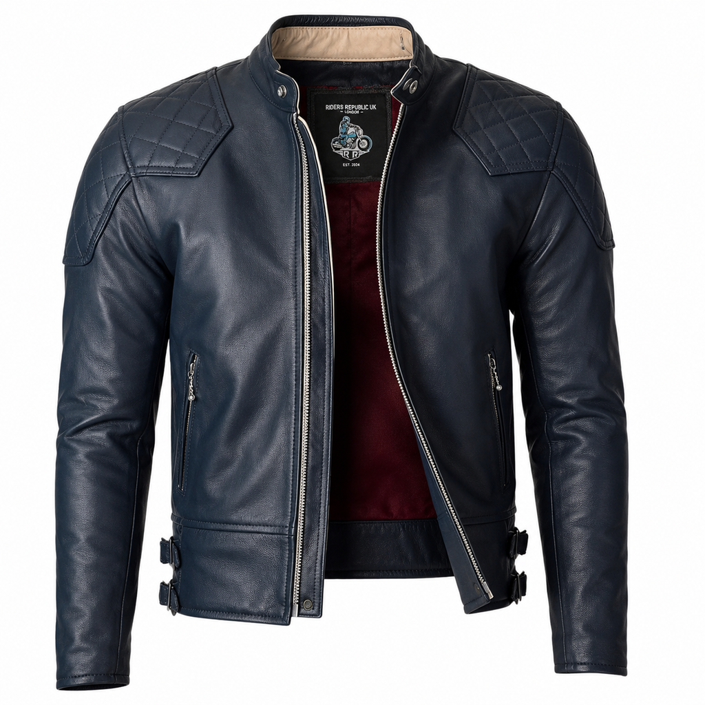 Men’s Blue Motorcycle Leather Jacket-1