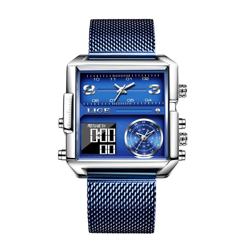 Lige New Electronic Quartz Dual Display Watch Men's Waterproof Watch Multi-Function Electronic Watch Quartz Watch