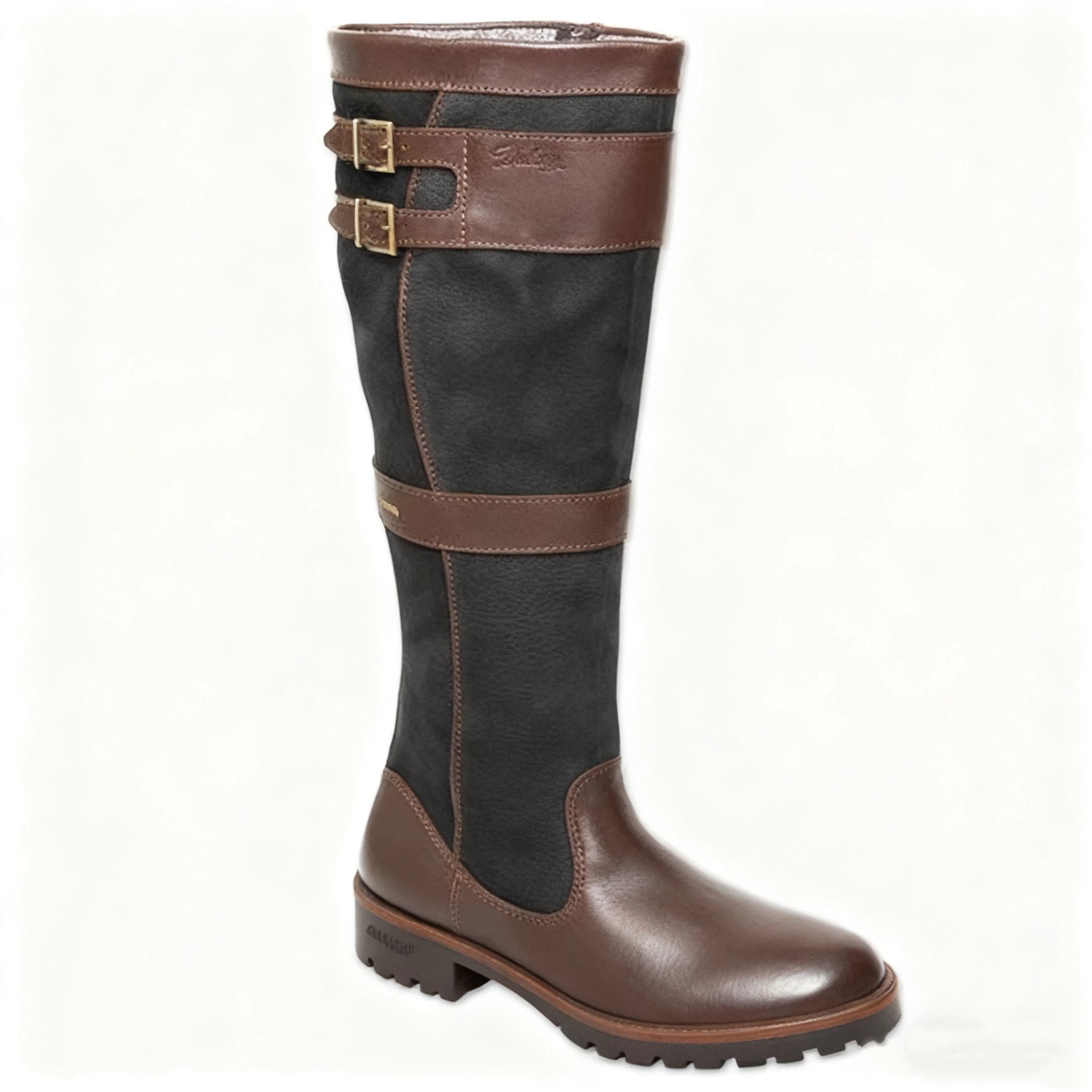 Coarse heel square heel color blocked belt buckle sleeve high top knight boots