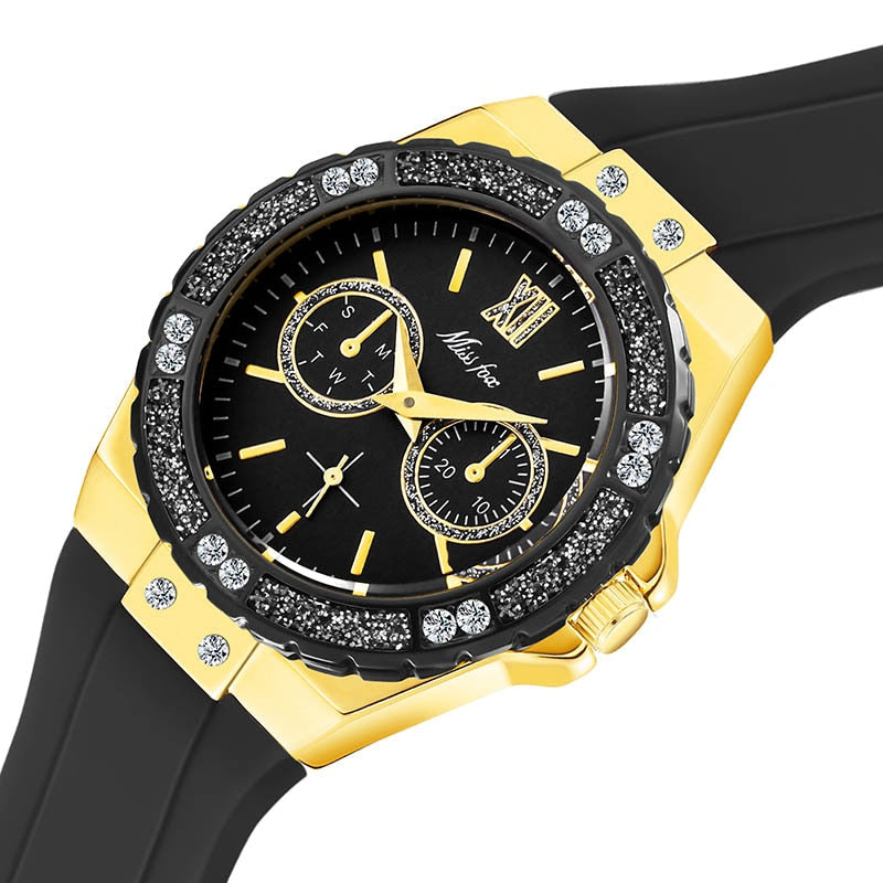   Chronograph Rose Gold Sport Watch Ladies Diamond Blue 