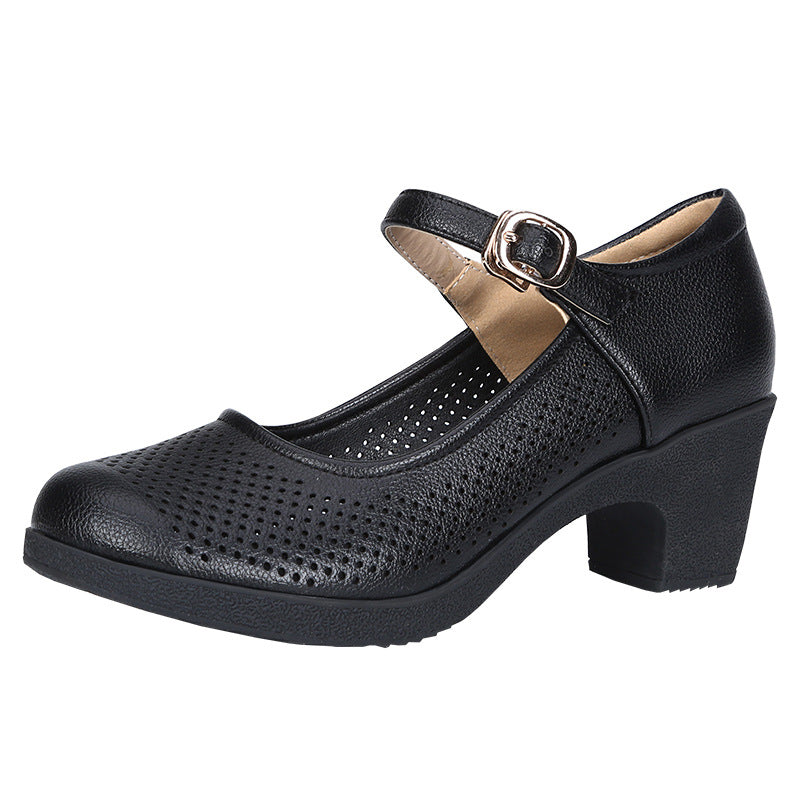 Coarse heeled women's shoes work shoes commuting hollow sandals