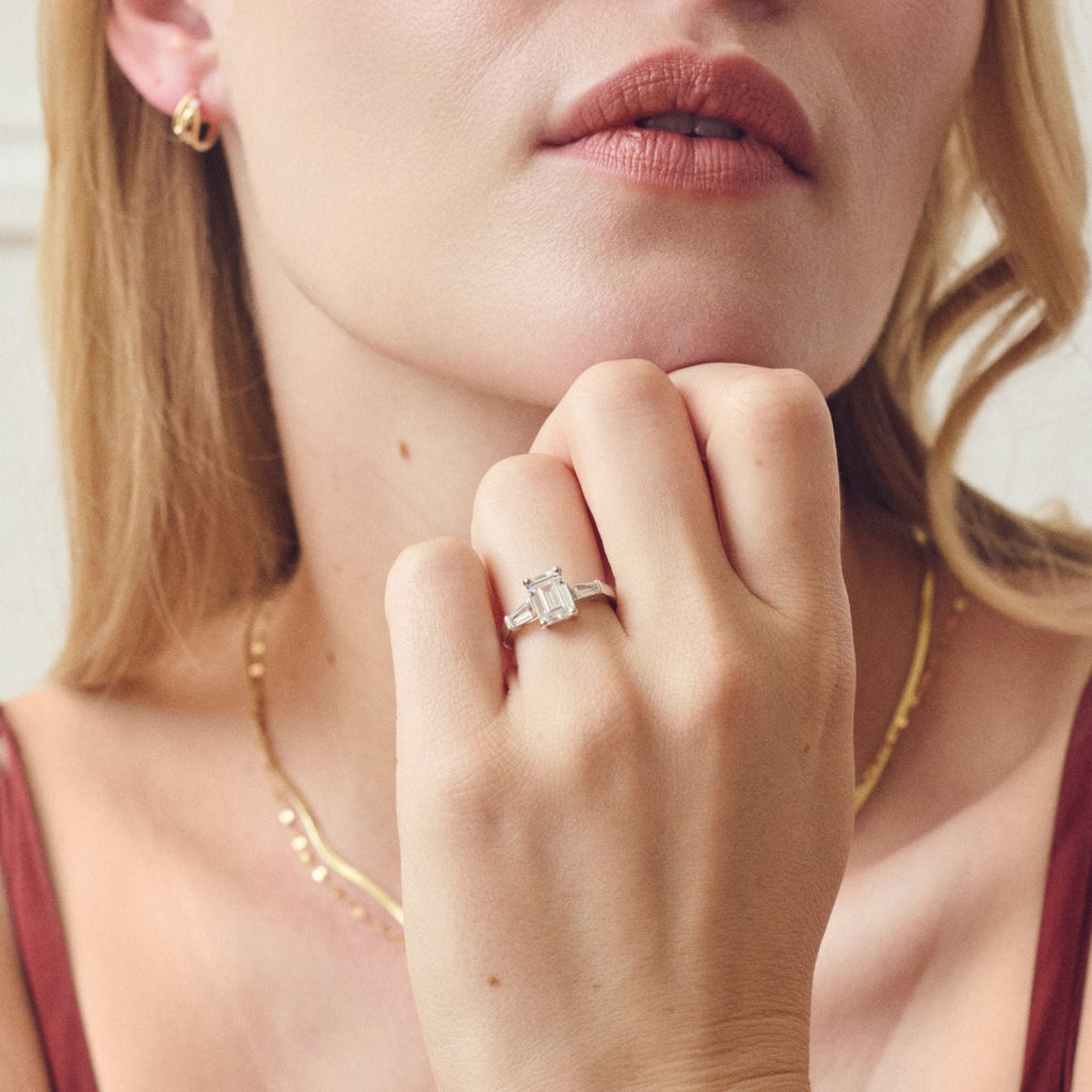 Elodie | 9ct Yellow Gold 1.80ct tw. Emerald Cut and Tapered Baguettes Lab Grown Diamond Ring