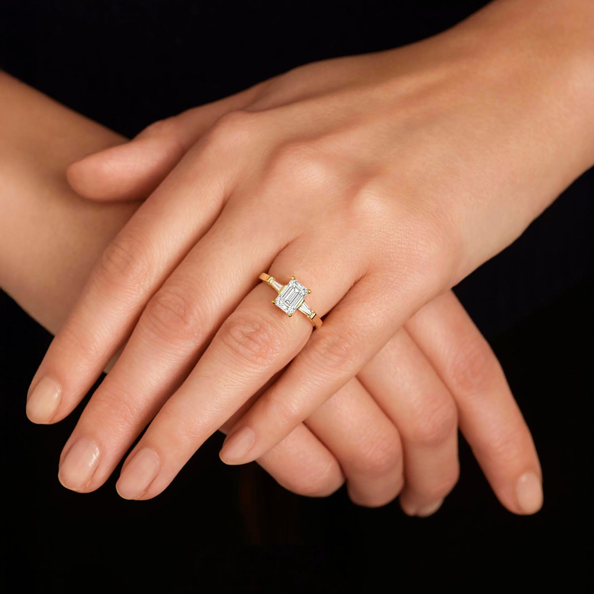 Elodie | 9ct Yellow Gold 1.80ct tw. Emerald Cut and Tapered Baguettes Lab Grown Diamond Ring