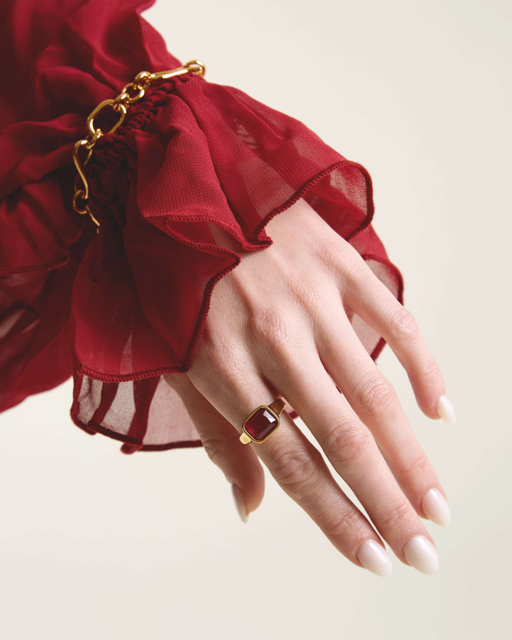 Square Cocktail Ring: Burgundy-1