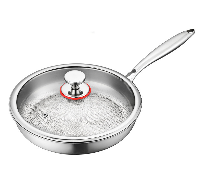 Titanium pan, flat bottomed frying pan, uncoated stainless steel household stir fry pan, non stick pan
