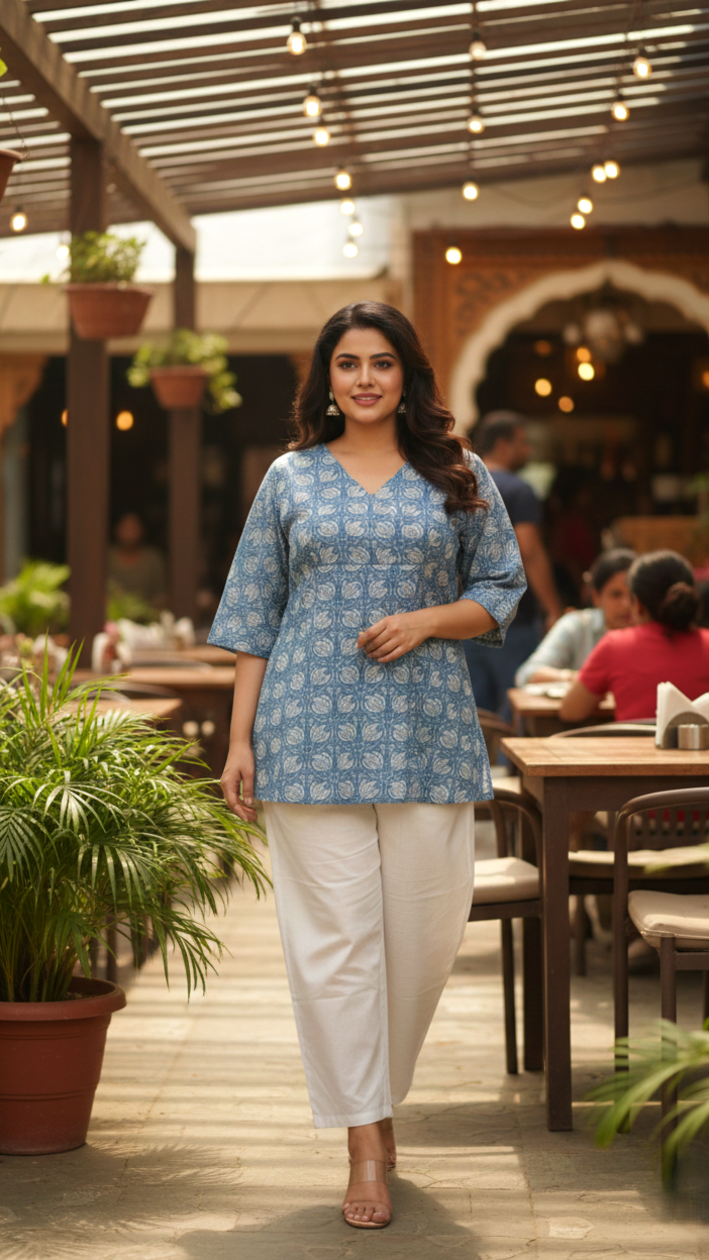 Blue Lotus Floral Printed Top-0