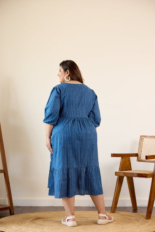 Blue Geometric Print Tiered Dress-1