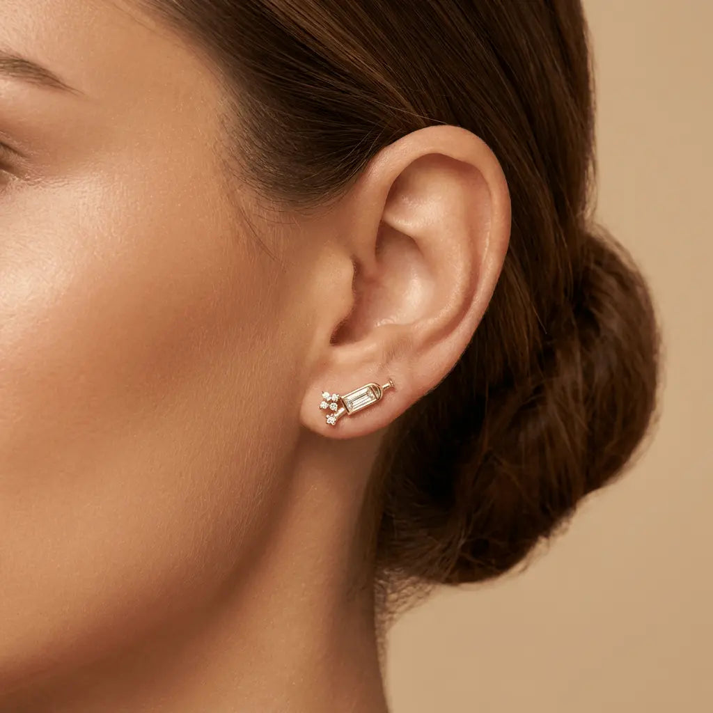 Baguette Bloom Stud Earrings - Elegant Modern Geometry in 14K Gold