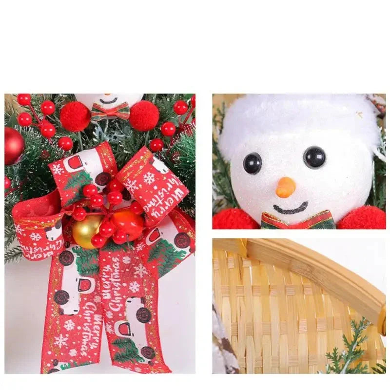Christmas Bamboo Basket Snowman Door Hanging Wreath