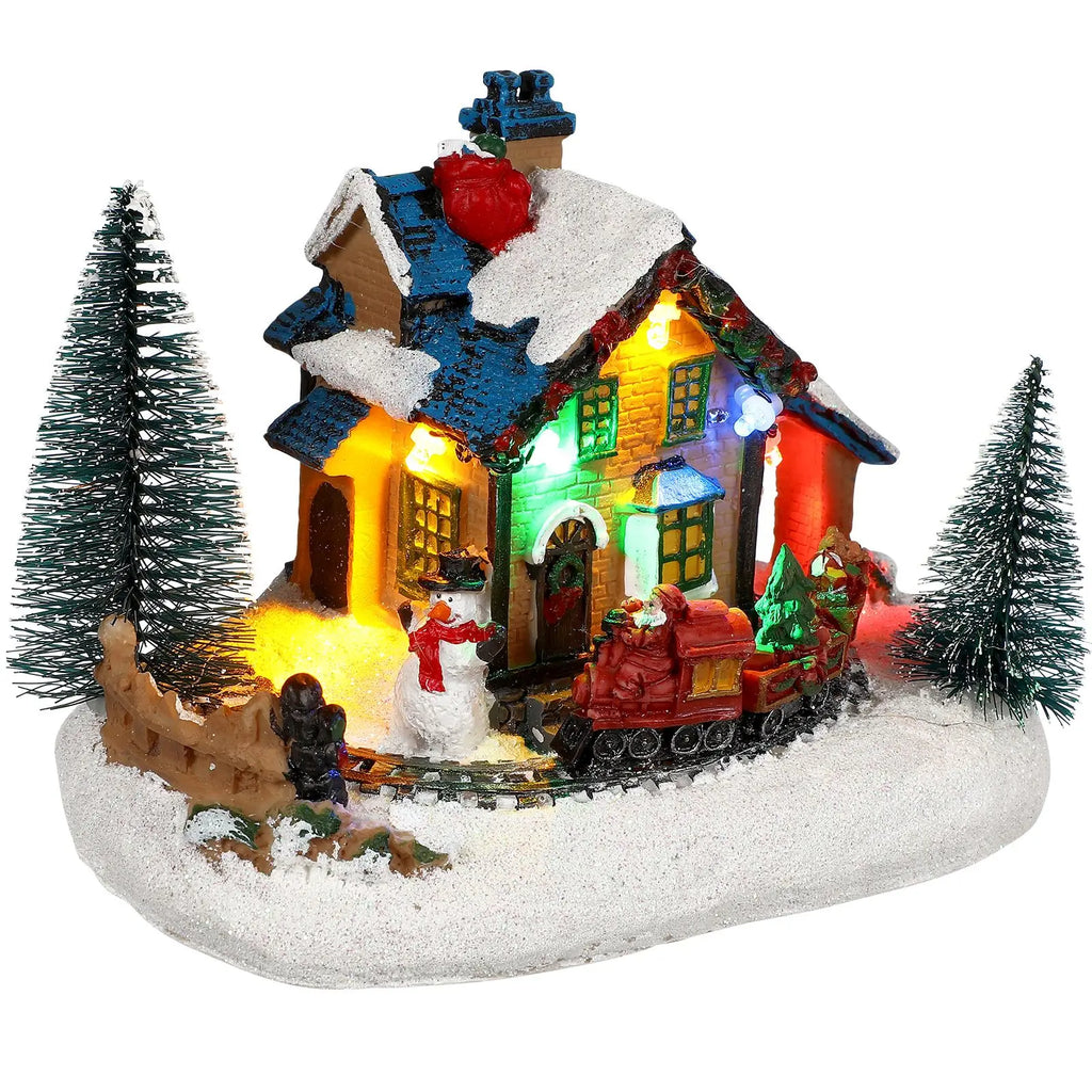 Battery-Operated LED Resin Log Cabin Christmas Ornament
