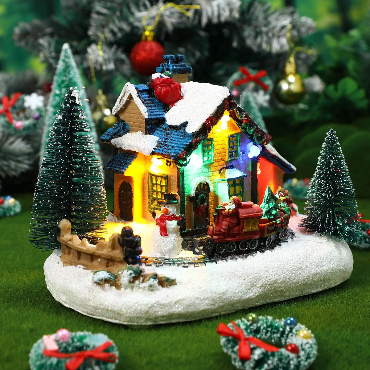 Battery-Operated LED Resin Log Cabin Christmas Ornament