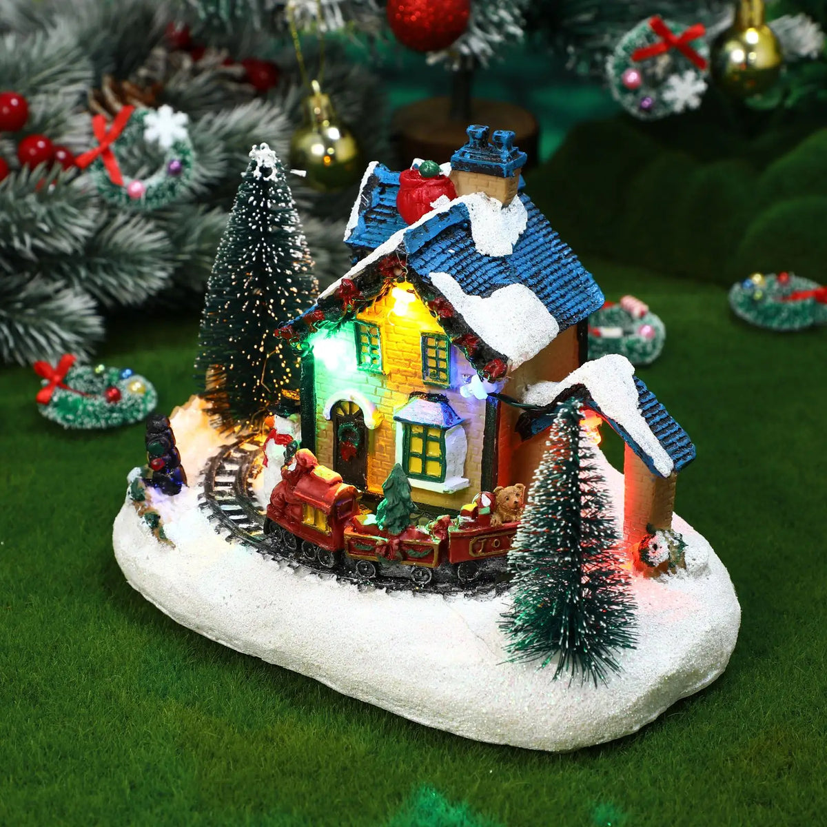 Battery-Operated LED Resin Log Cabin Christmas Ornament