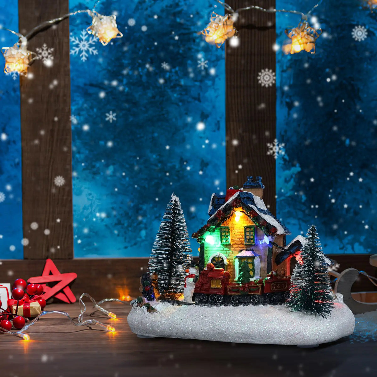 Battery-Operated LED Resin Log Cabin Christmas Ornament