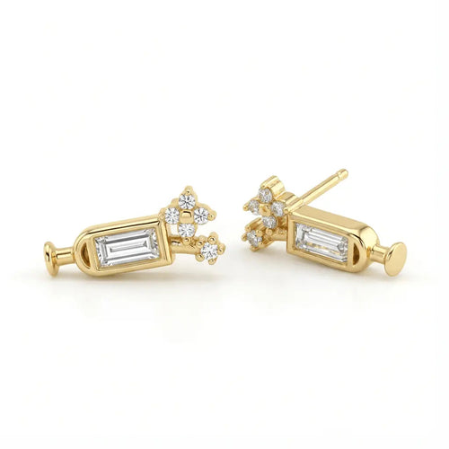 Baguette Bloom Stud Earrings - Elegant Modern Geometry in 14K Gold