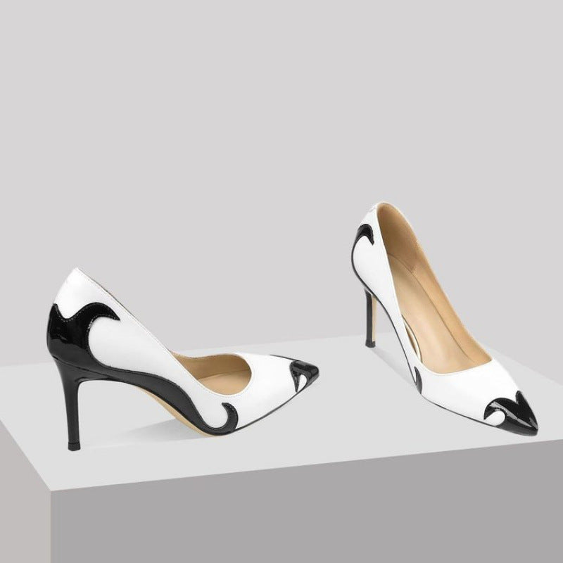 Red and green dragonfly pointed slender heel banquet women's shoes color blocked single shoes for women