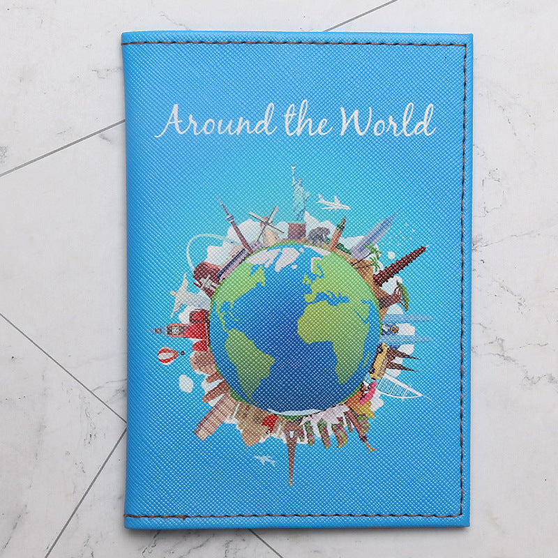 Travel around the world map passport protection cover passport clip PU passport cover