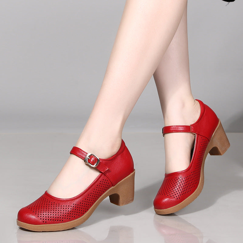 Coarse heeled women's shoes work shoes commuting hollow sandals