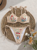 Flower embroidery steel holder gathers swimsuit