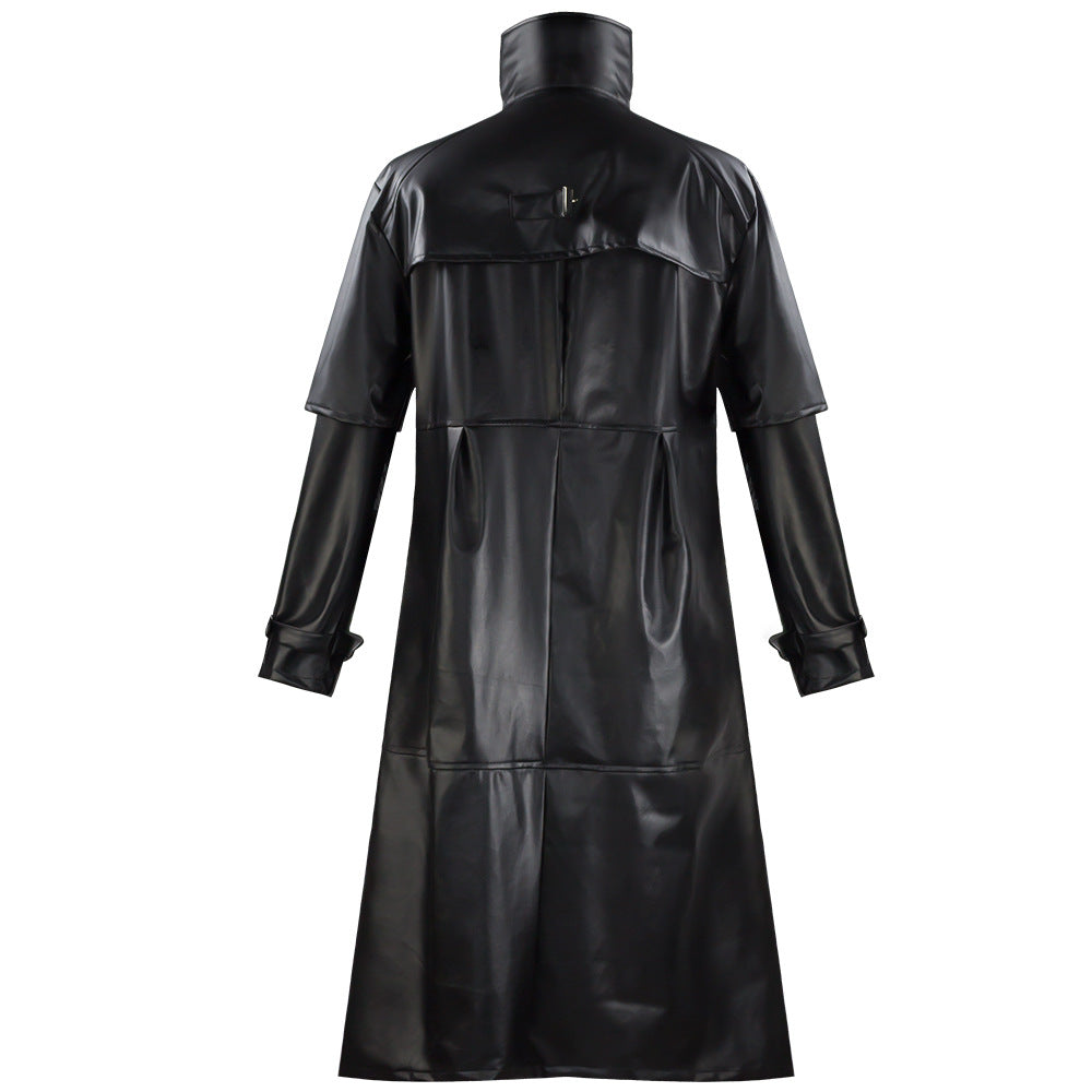 Plague Doctor Cosplay Costume Medieval Retro Fitted Button-Down Long PU Leather Jacket for Men Halloween