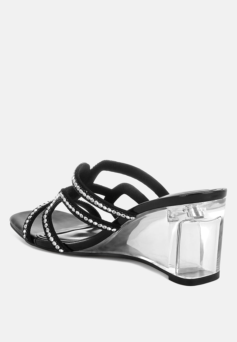 Caqueta Metallic Rhinestone Clear Wedge Sandals-2