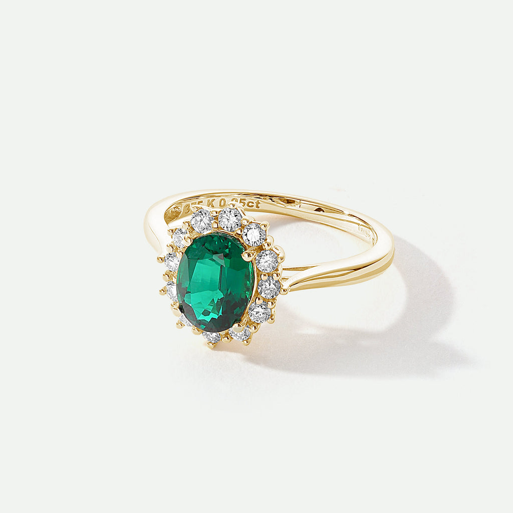 Cate | 9ct Yellow Gold 0.25ct tw Lab Grown Diamond and Created Emerald Cluster Ring