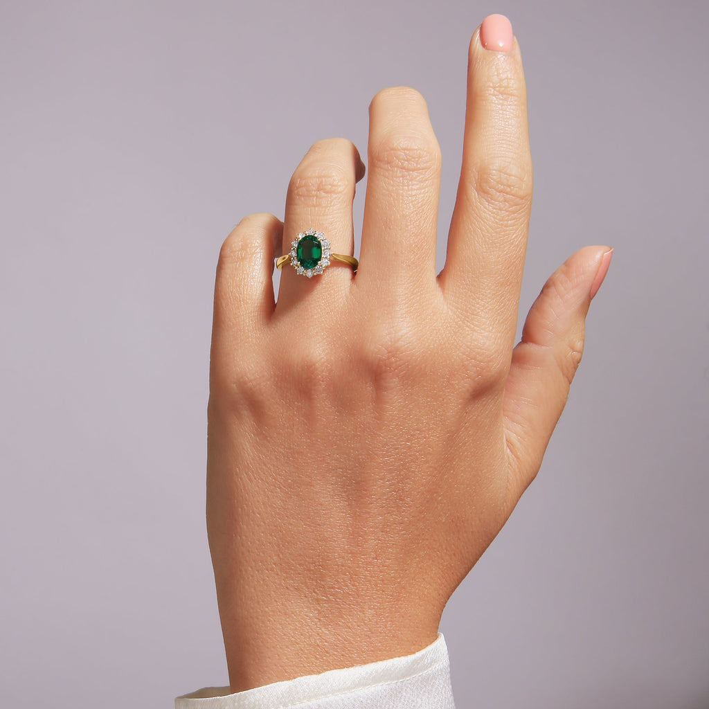 Cate | 9ct Yellow Gold 0.25ct tw Lab Grown Diamond and Created Emerald Cluster Ring