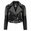 Women’s Silver Studded Punk Rock Biker Jacket Leather