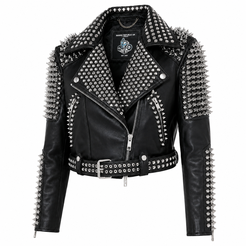 Women’s Silver Studded Punk Rock Biker Jacket Leather