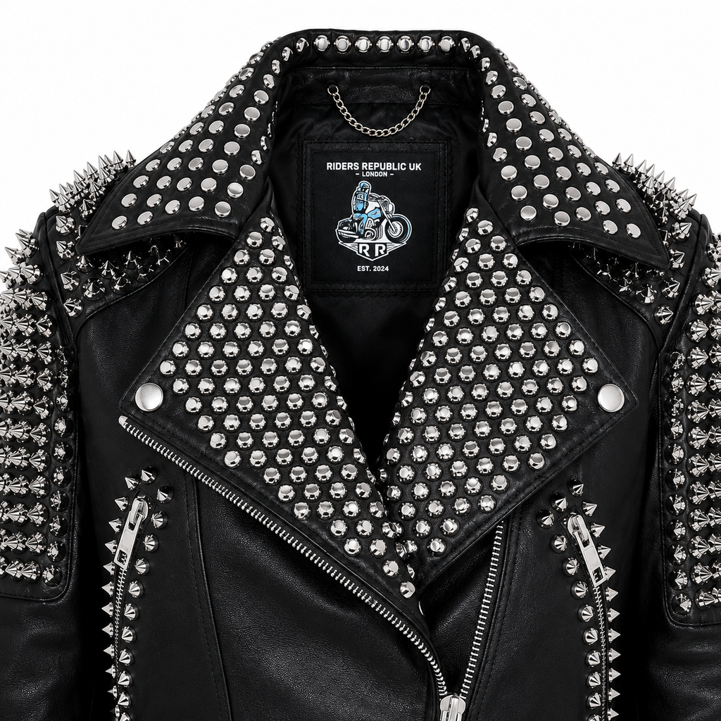 Women’s Silver Studded Punk Rock Biker Jacket Leather