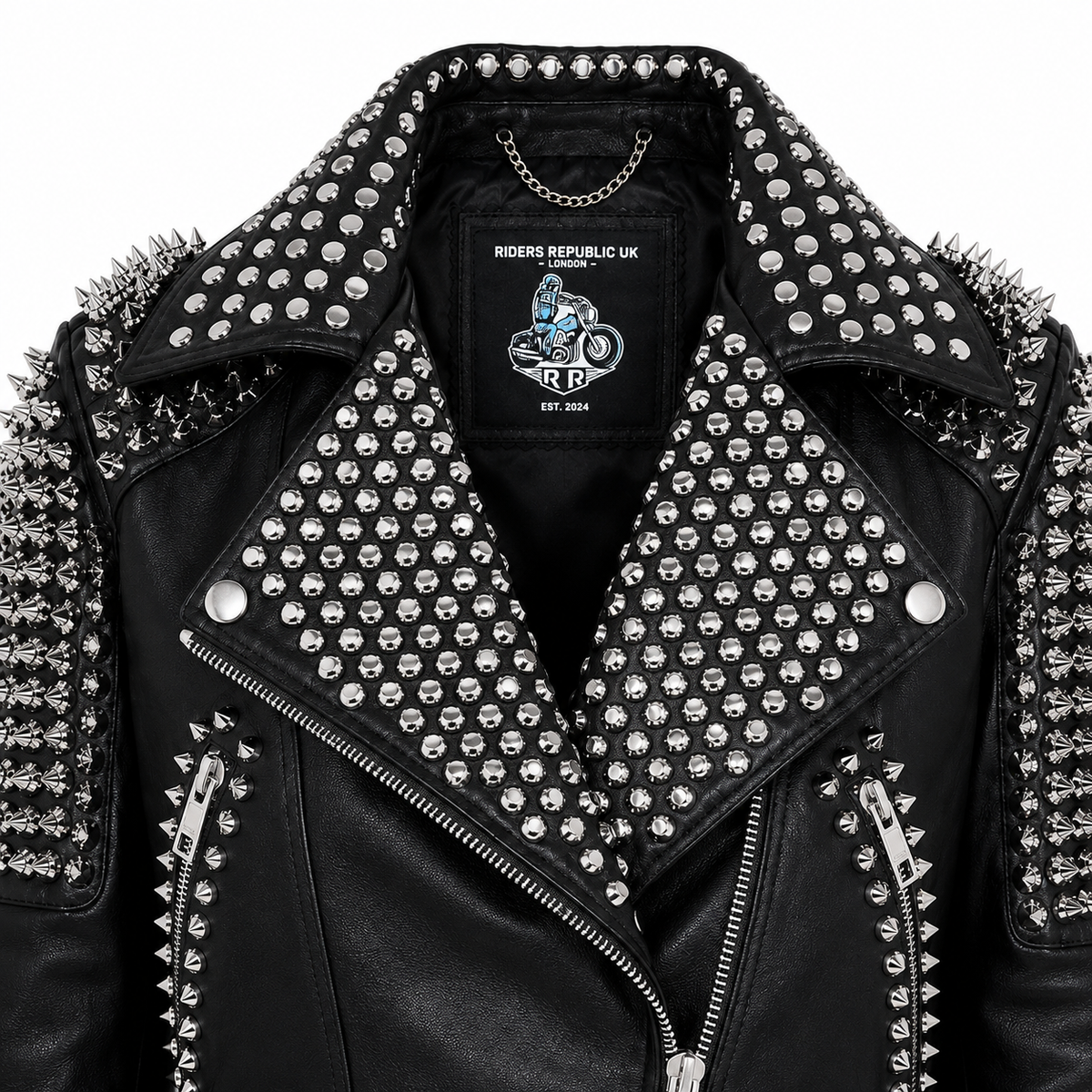 Women’s Silver Studded Punk Rock Biker Jacket Leather